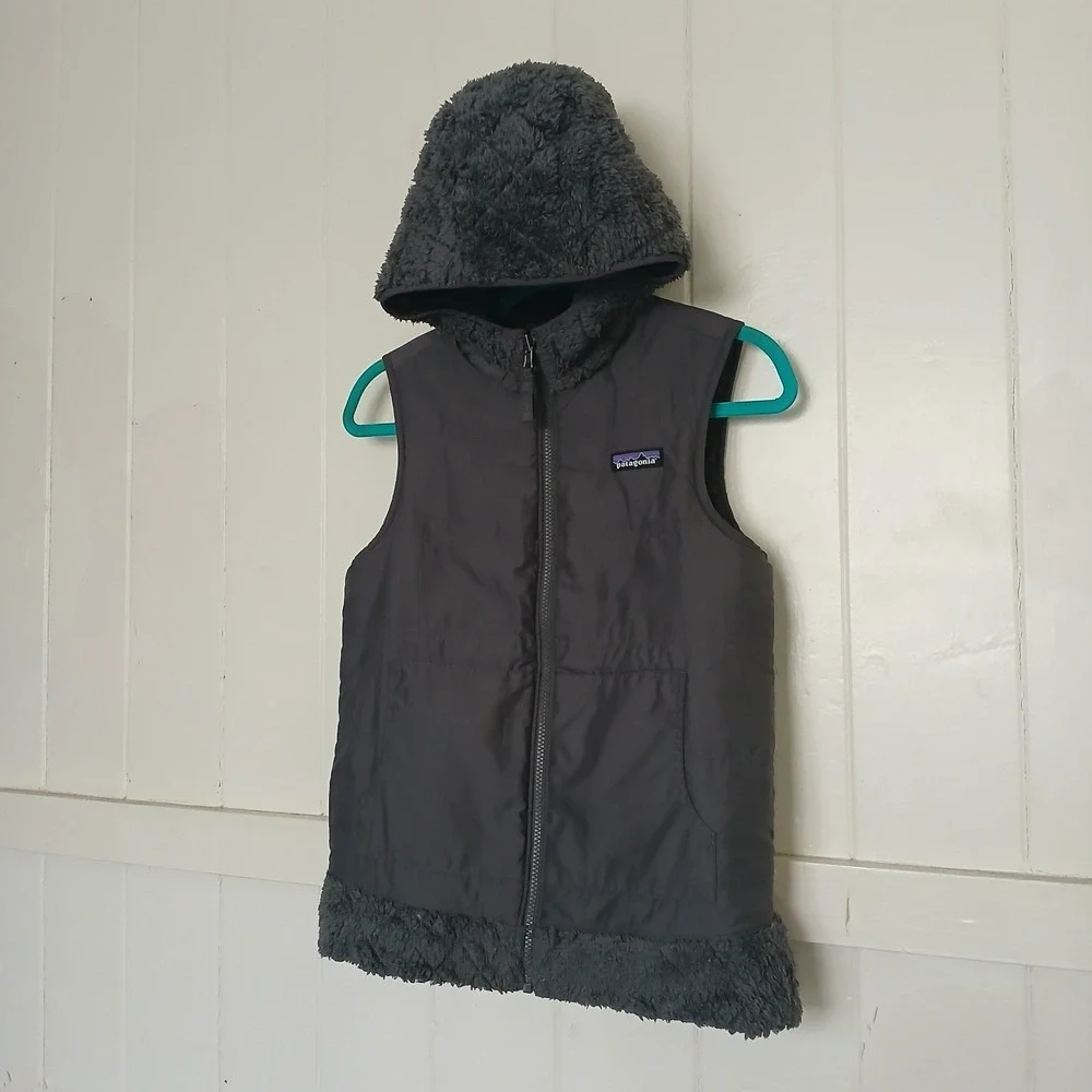 Patagonia Los Gatos Hooded Vest Women's XS Forged Grey Full Zip Reversible 25221
